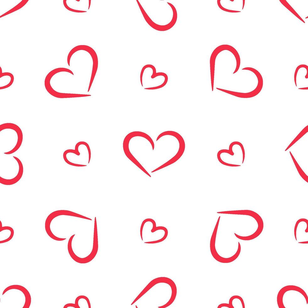 Cute pattern with hand-drawn pink hearts. Infinite texture vector