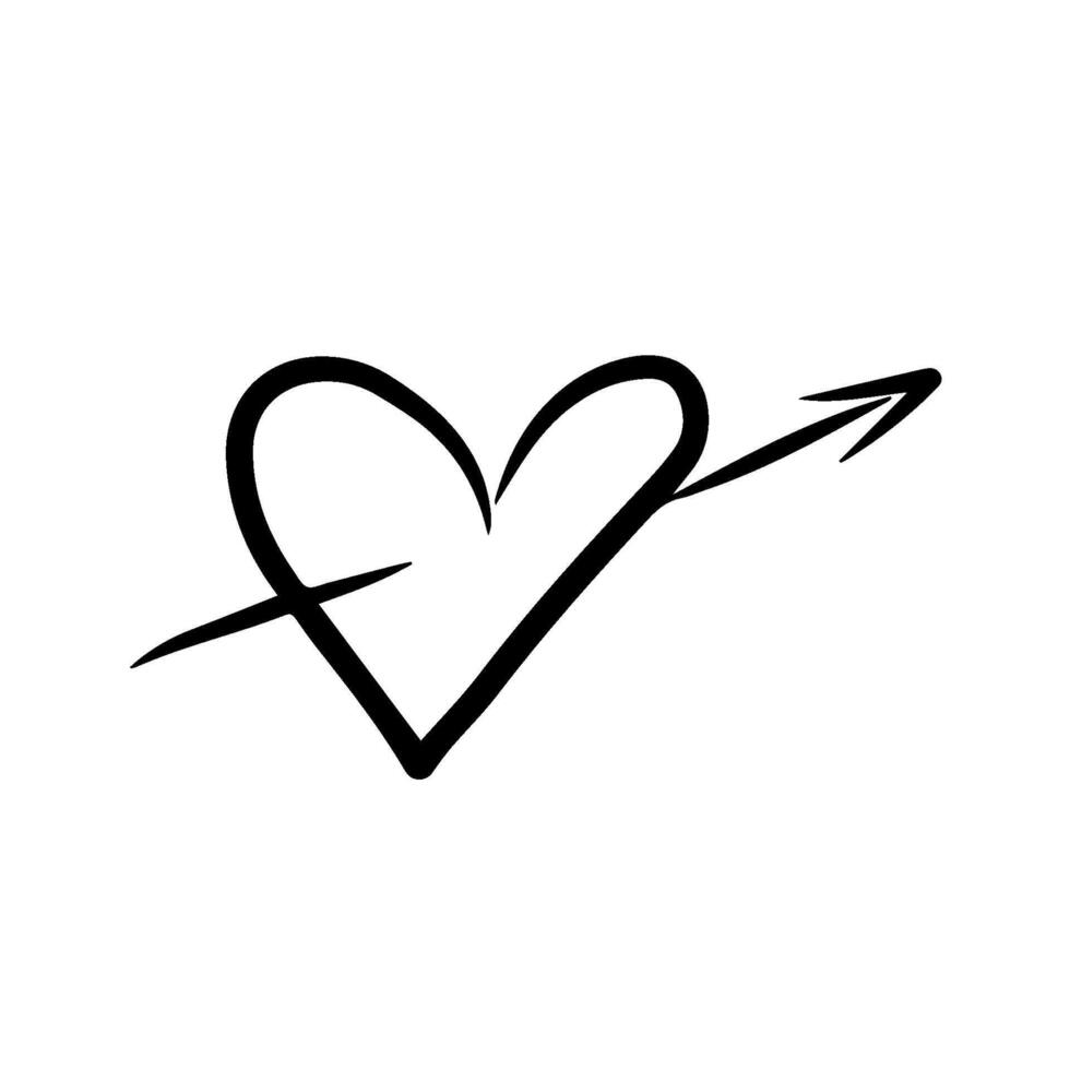 The arrow pierces the heart. A simple hand-drawn doodle decoration for the Valentine's Day holiday vector