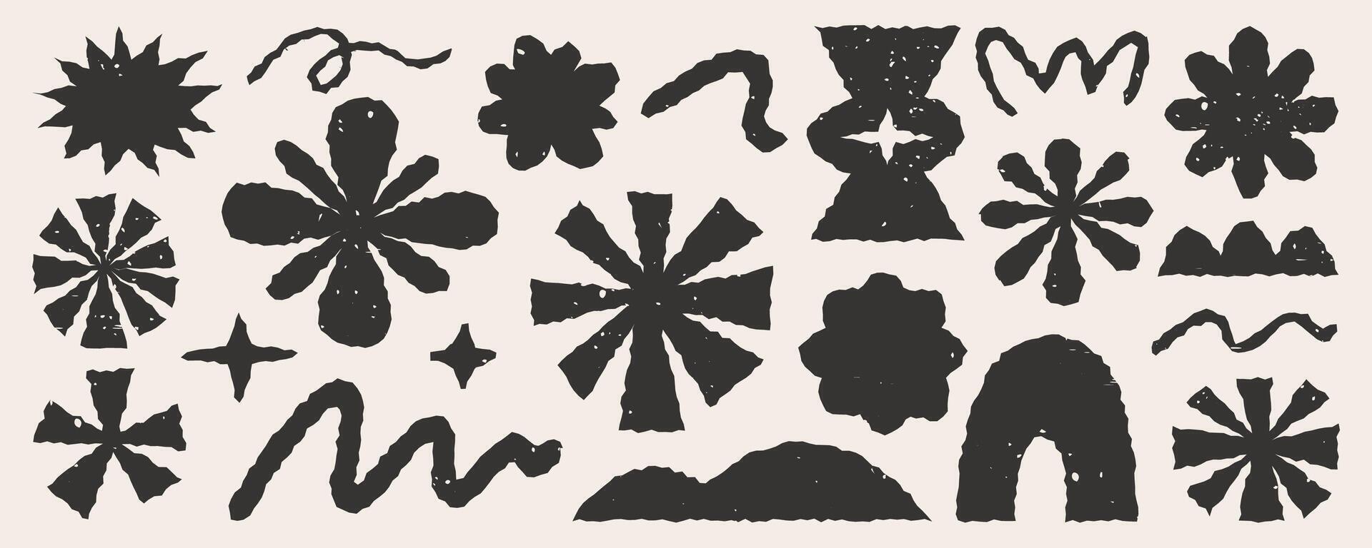 Brutalism monochrome color geometric abstract shape elements with texture rough. vector