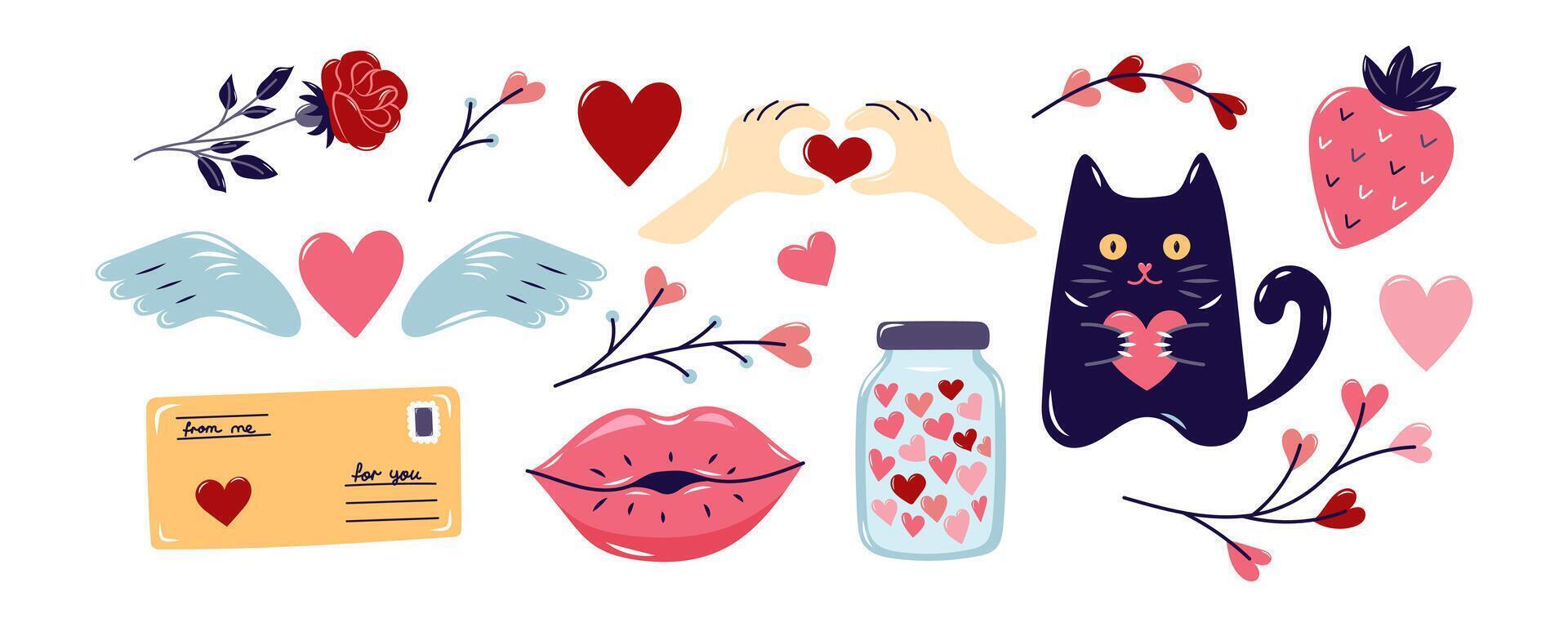 Valentine's Day horizontal Element Set. Valentine's day Collection element for design on white background. Isolated illustration. vector