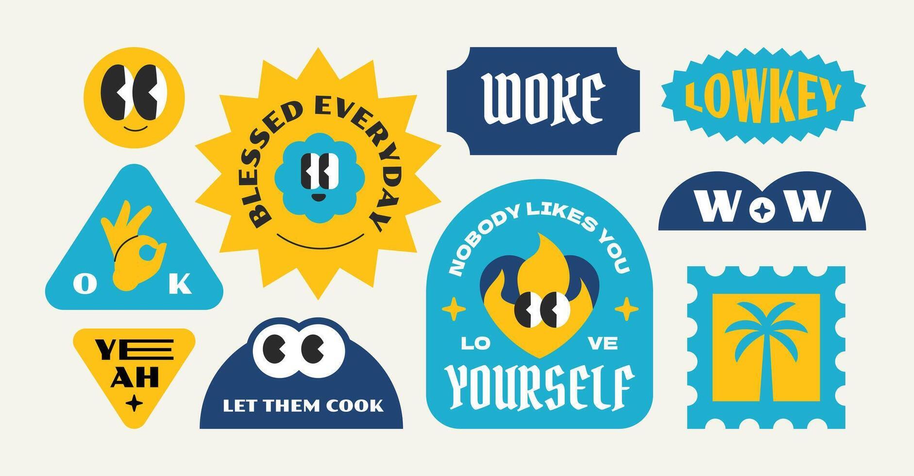 Gen Z and Millennials' Favorite Trendy Groovy Vintage Stickers Collection vector