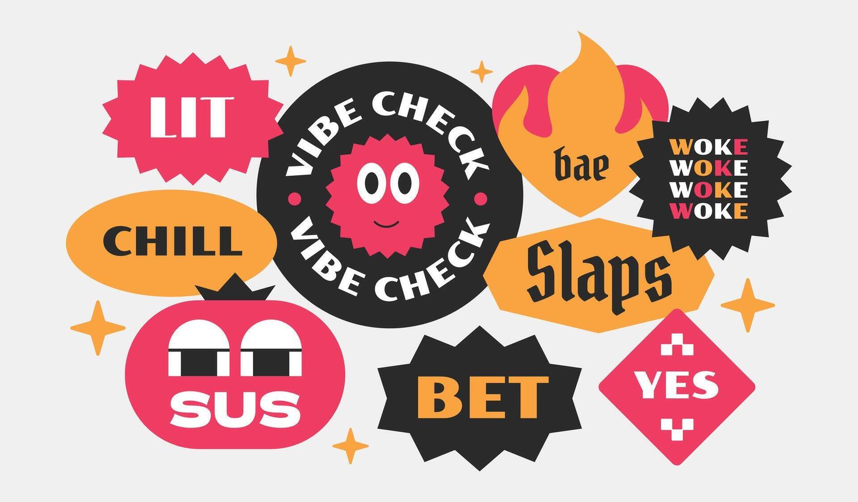 Trendy Groovy Vintage Stickers Collection Y2K Cool Style for Gen Z and Millennials vector