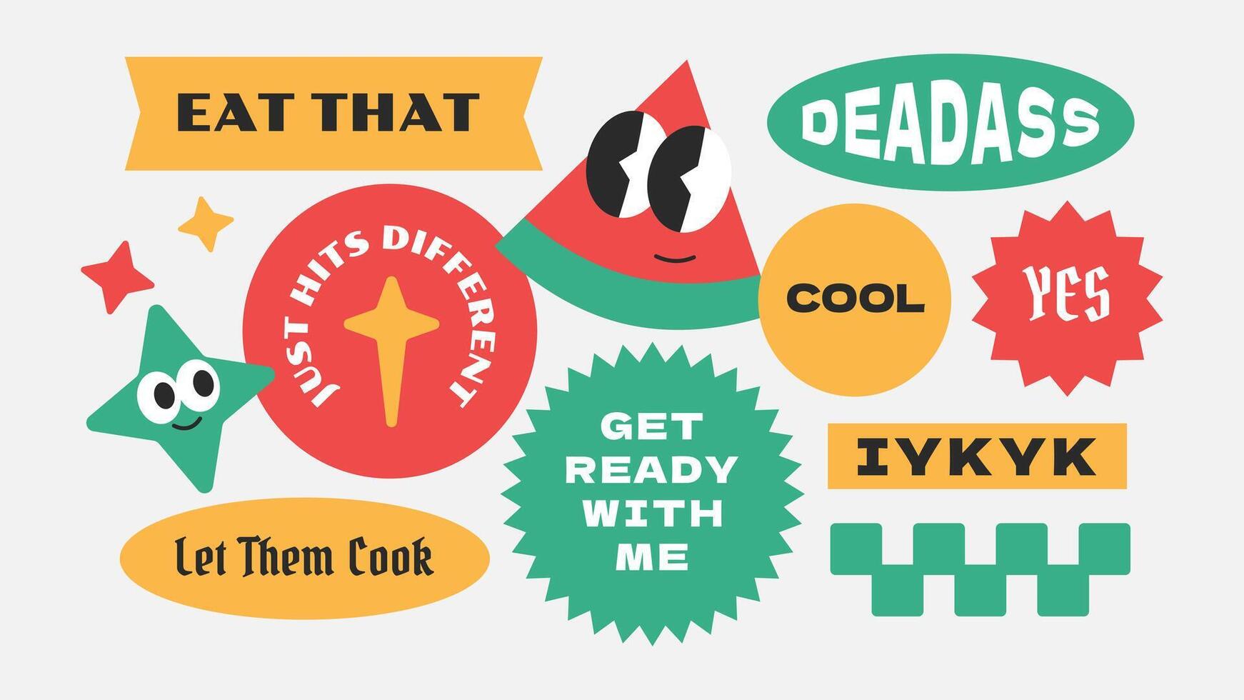 Y2K Cool Style Stickers. Trendy Vintage Tags and Groovy Labels vector