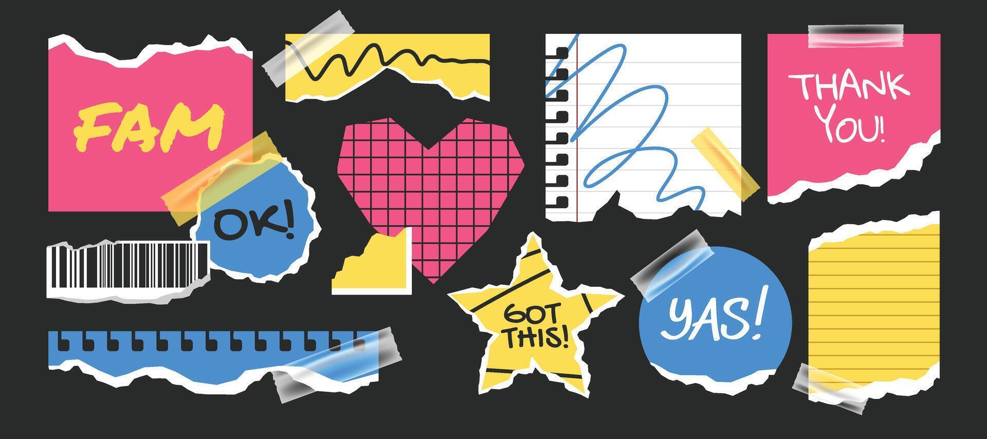 Paper notebook torn design template piece with text design collection vector