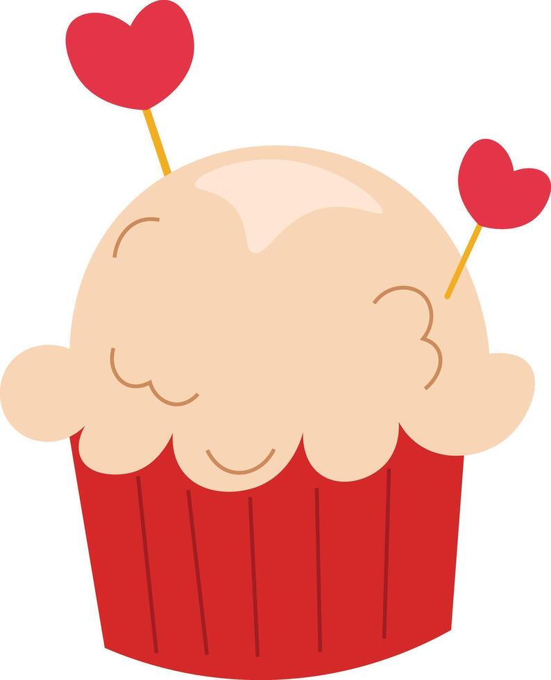 Cute Cupcake Illustration with Heart Toppers vector