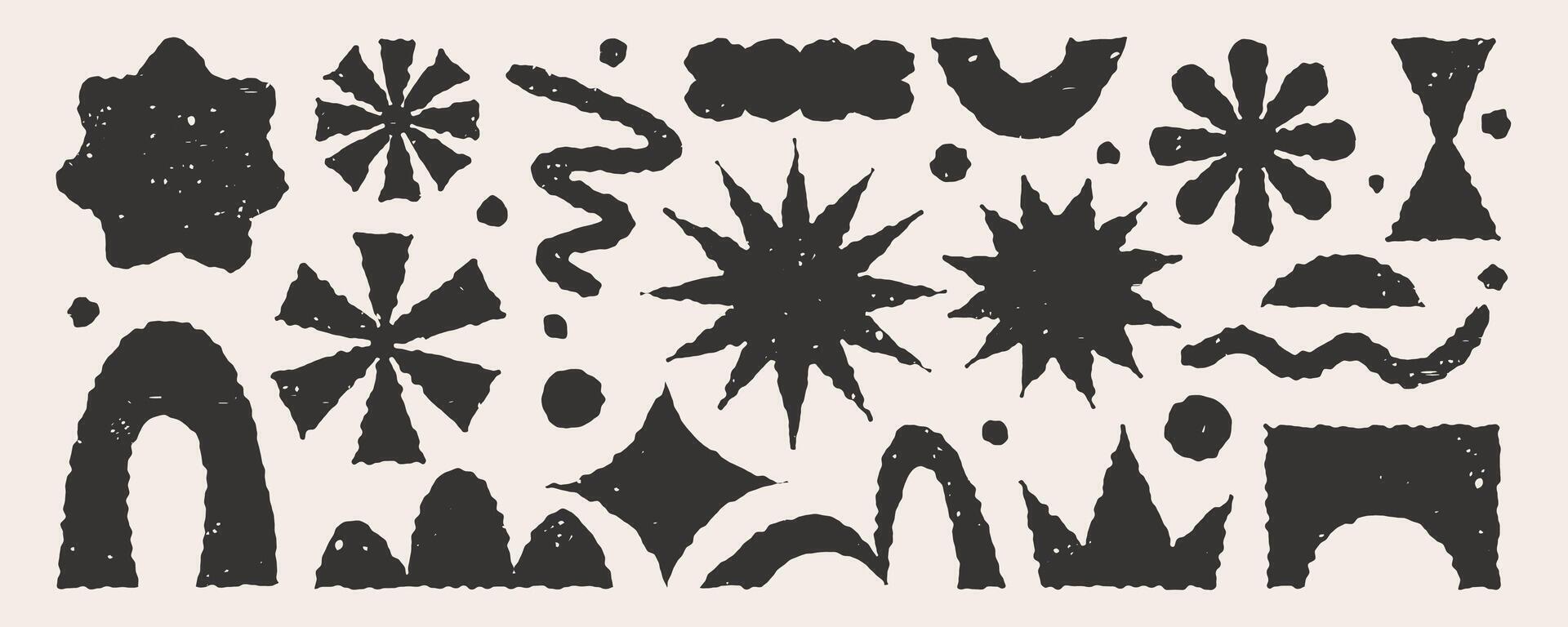Brutalism geometric abstract shape elements with texture rough. Monochrome color modern design. vector