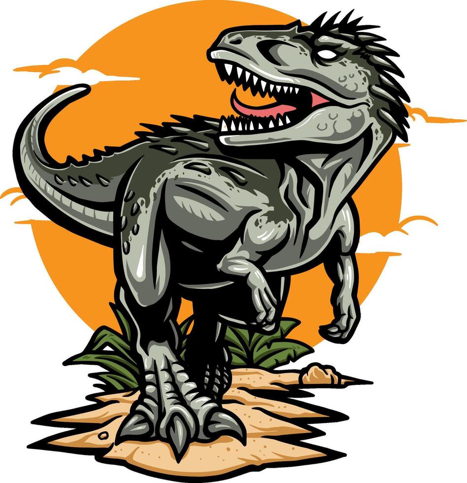 Roaring allosaurus dinosaur worlds illustration vector