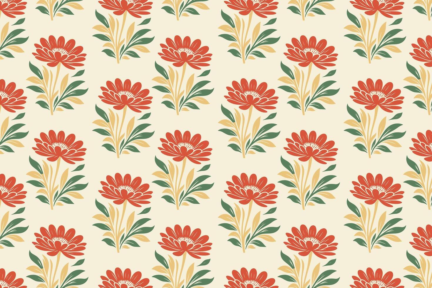 seamless floral pattern showcasing red dahlia flowers leafy stems and intricate blossoms ideal for wallpaper fabric wrapping and botanical themes vector