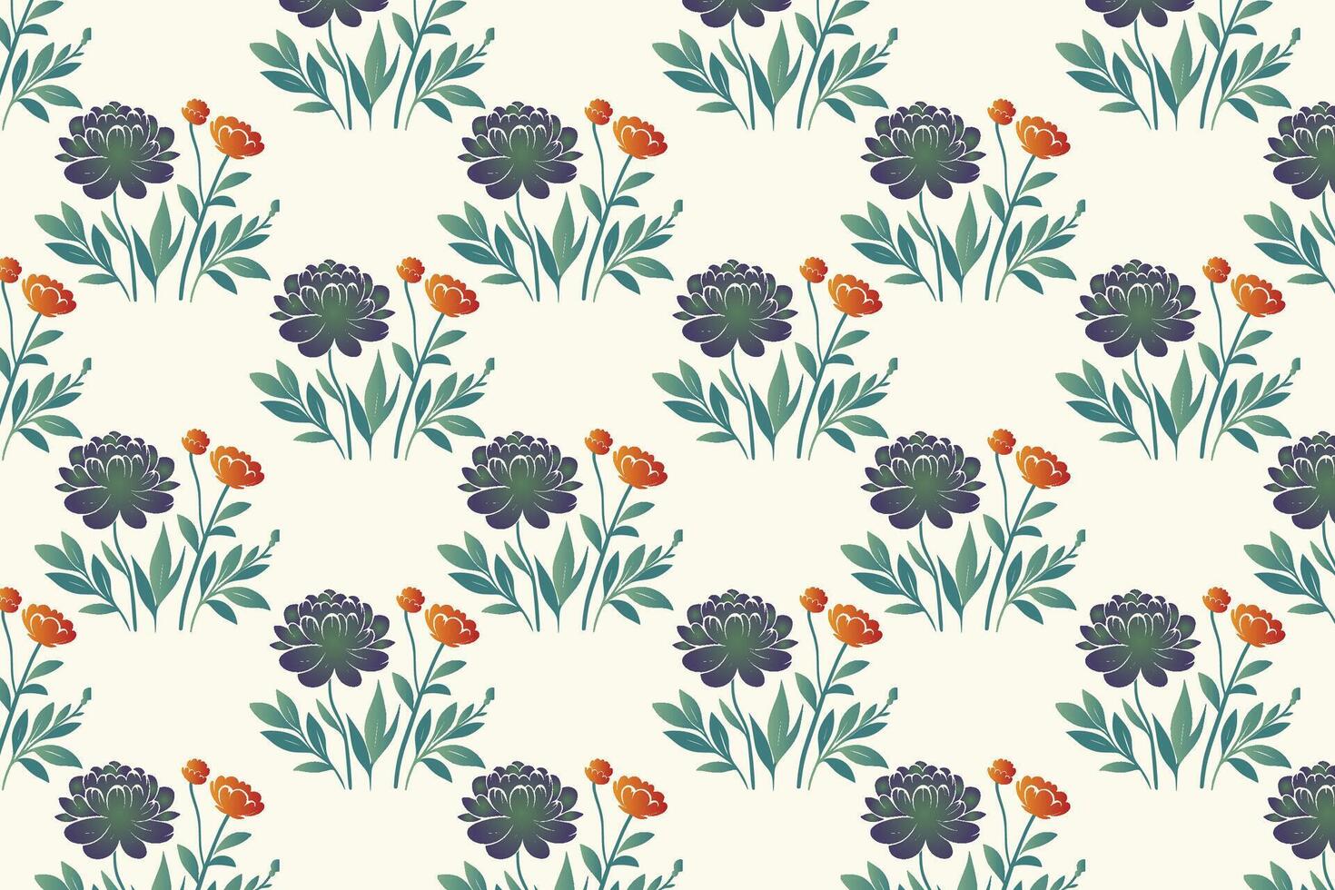 seamless floral pattern with detailed blossoms, flowing stems, and natural foliage perfect for fabric, wallpaper, wrapping paper, and botanical-inspired designs vector