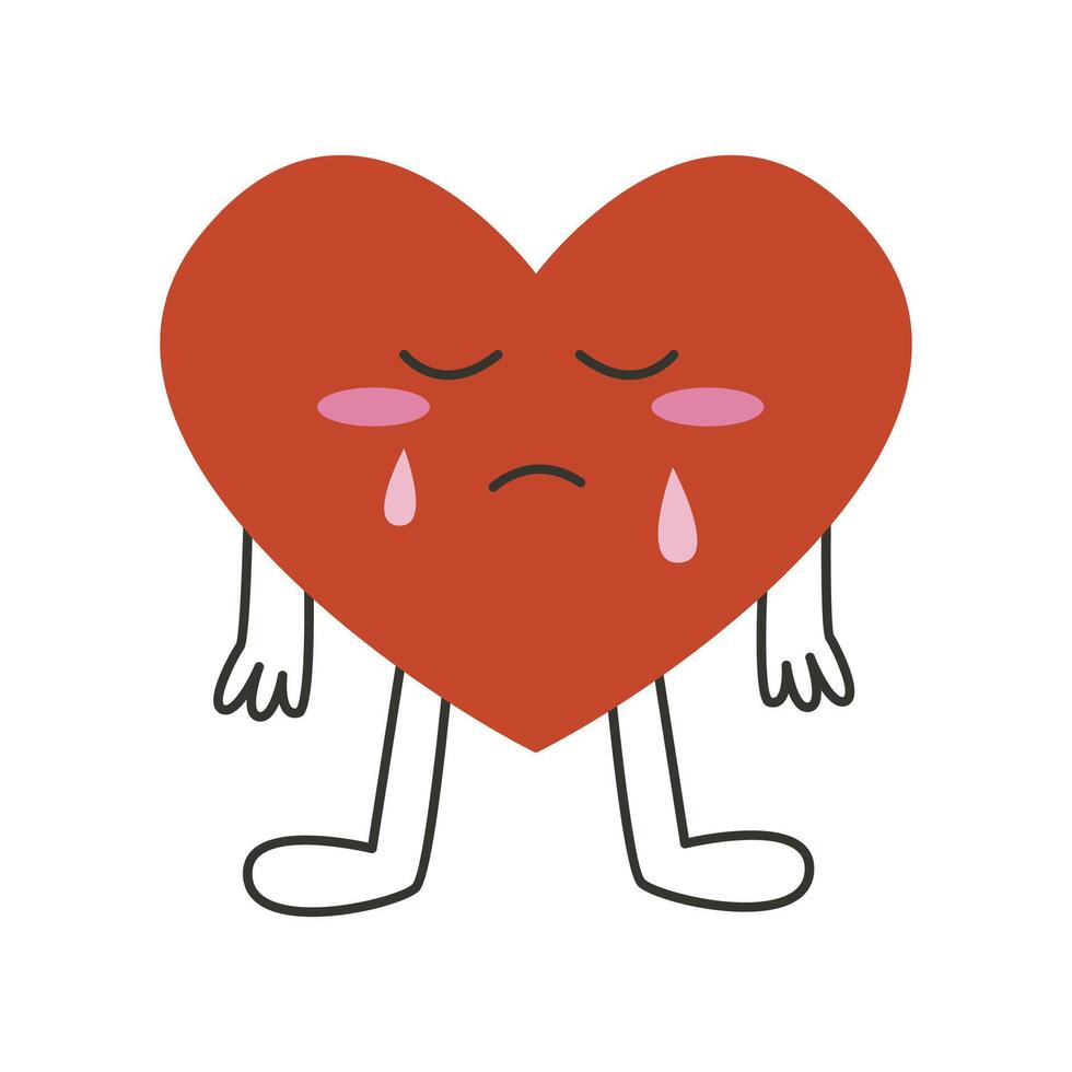 Crying sad heart character. Sorry sticker. Flat illustration isolated on white background. vector