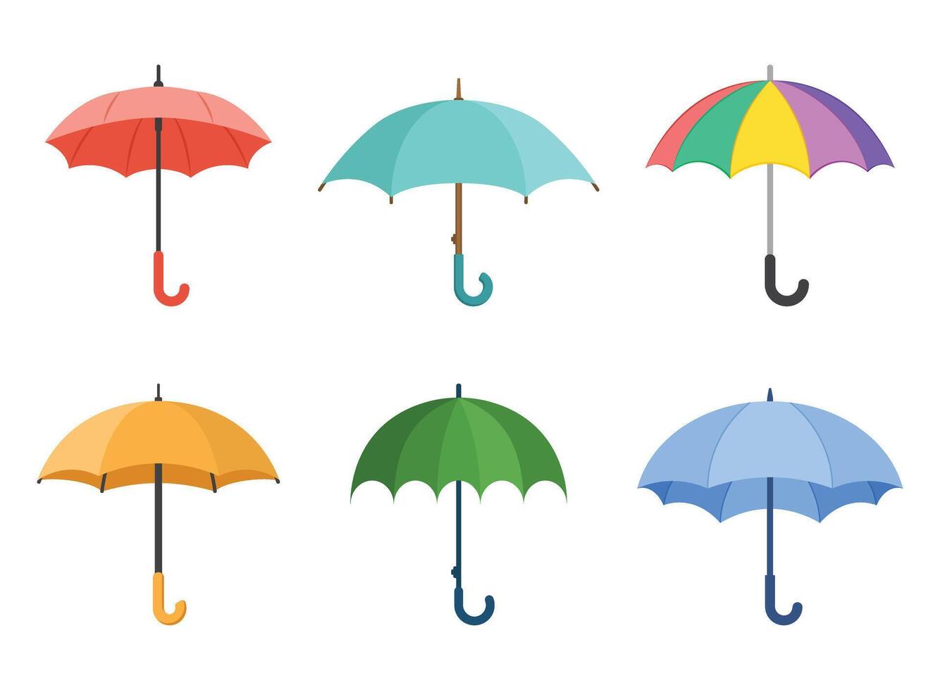 Waterproof umbrella icon set in flat style. Parasol illustration on isolated background. Rainy protection sign business concept. vector