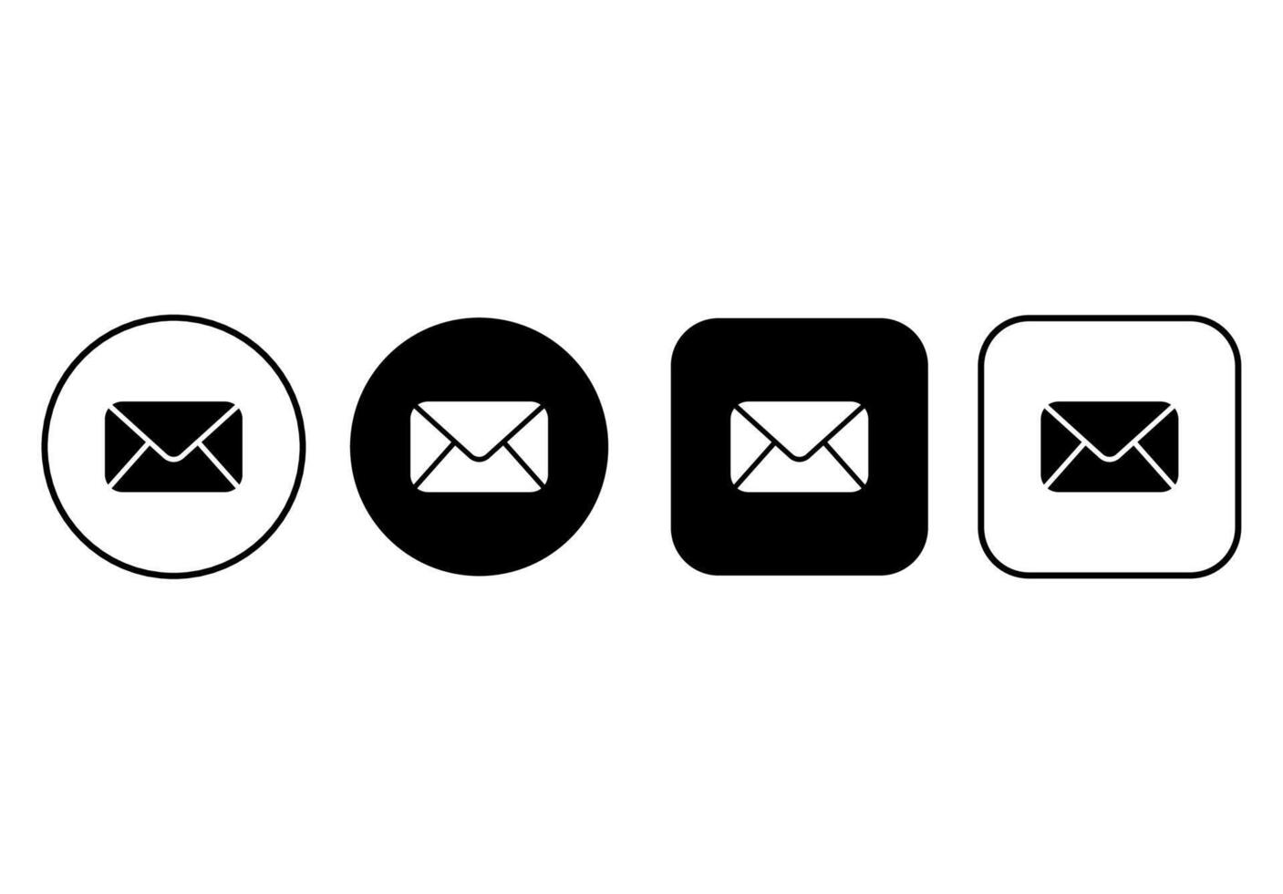 Set of email icon buttons. Simple black and white icons with rounded corners vector