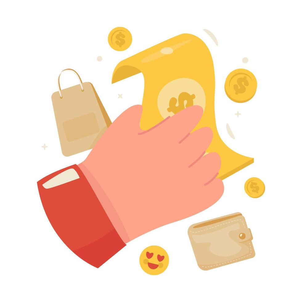 Flat design hand with cash for shopping payment transaction vector