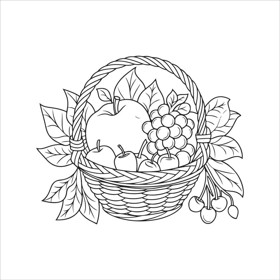 Fruit Basket Coloring Page For Kids, vector