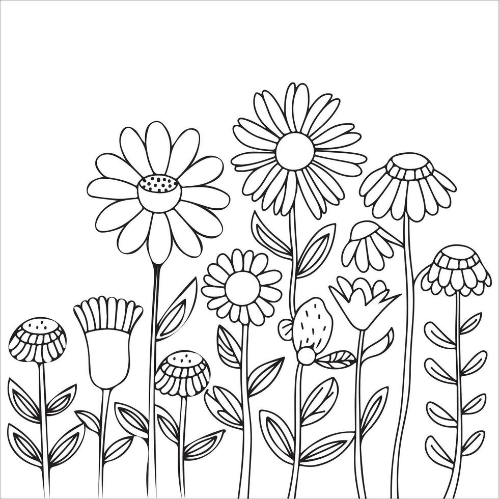 One line floral set element. Black and white monochrome continuous single line art. Floral nature Woman day gift romantic date illustration sketch outline drawing vector