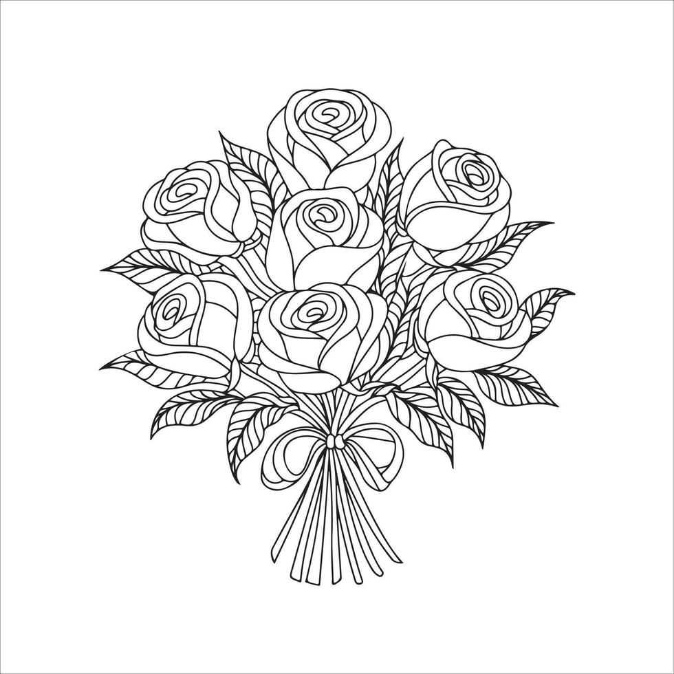 Beautiful Roses Coloring Book, Roses Coloring page, Roses line art, Outline flowers vector