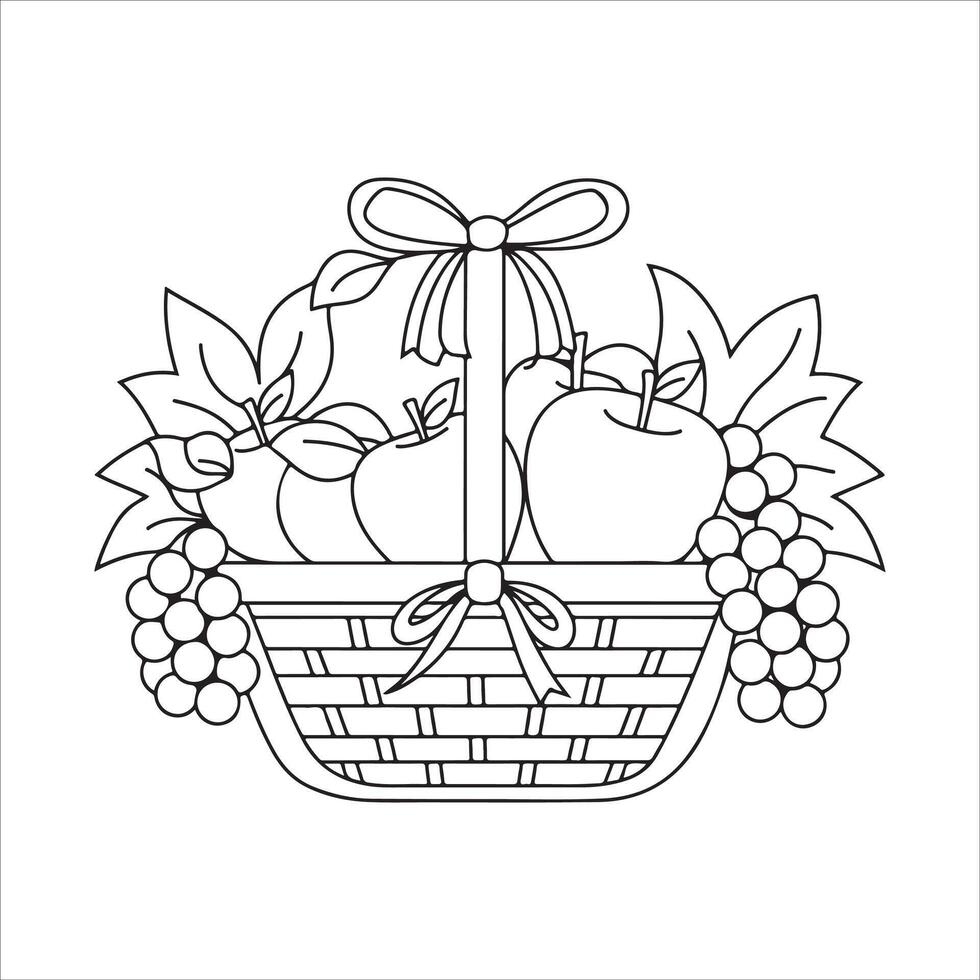 Fruit Basket Coloring Page For Kids, illustration EPS And Image vector