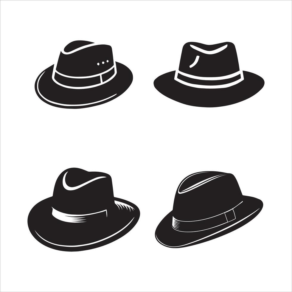 High Quality Classic Hat Silhouettes Black and White vector