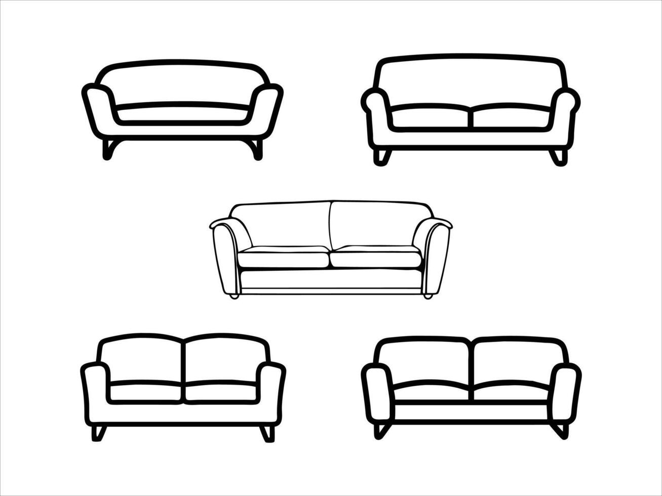 Black and White Sofa and Armchair Silhouette Illustrations vector