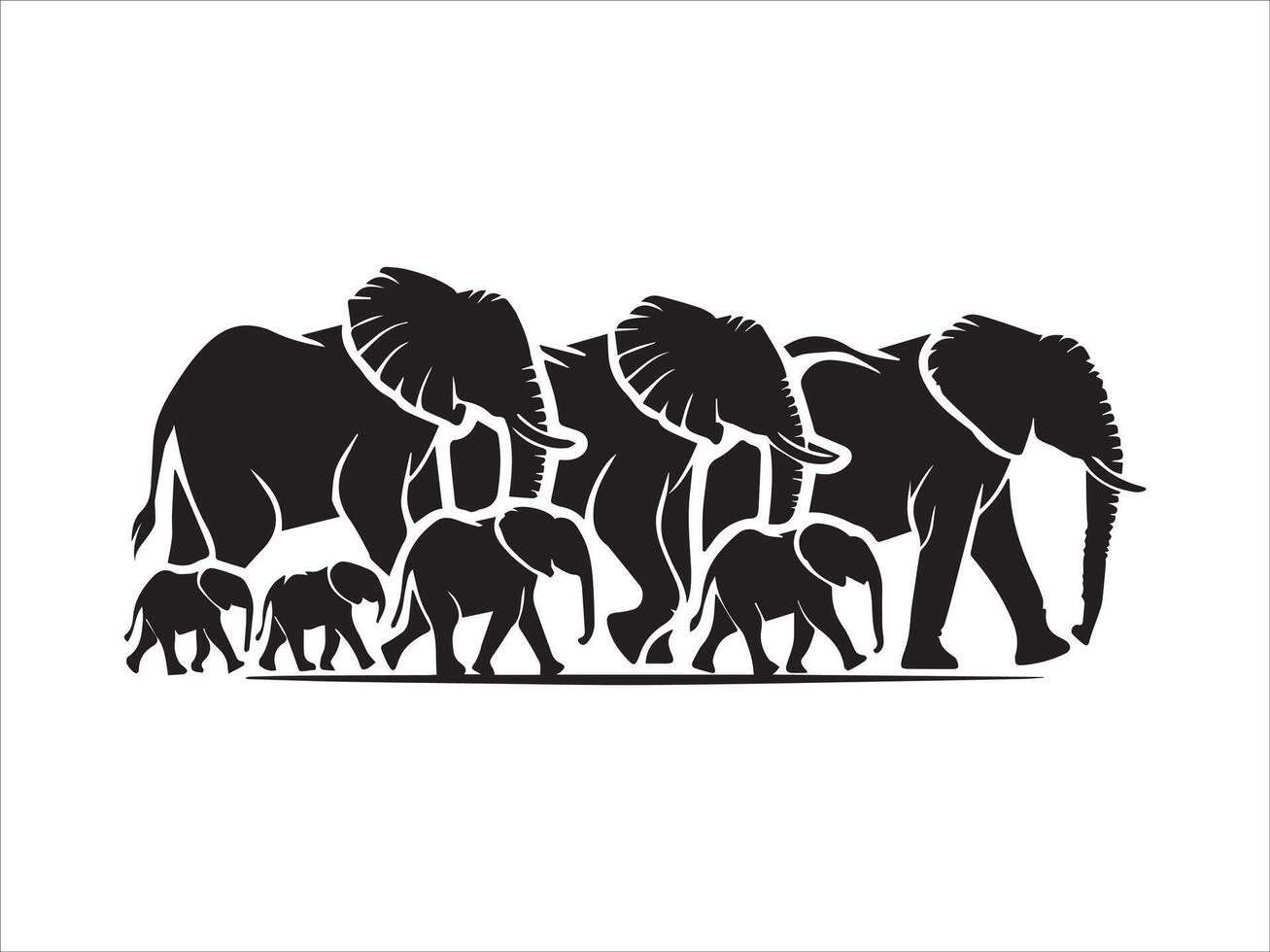 Elephant Family Silhouettes Simple and Clean Black Design vector