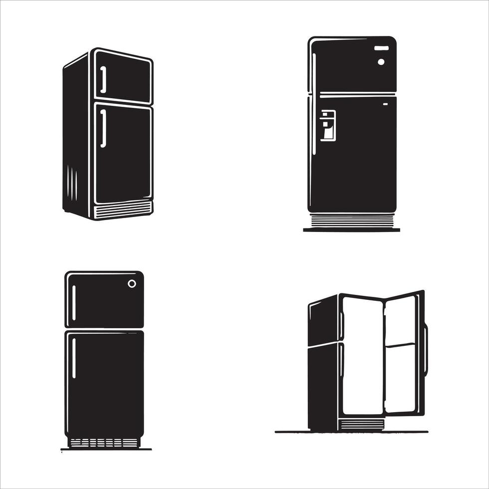 Refrigerator Silhouettes Black and White vector
