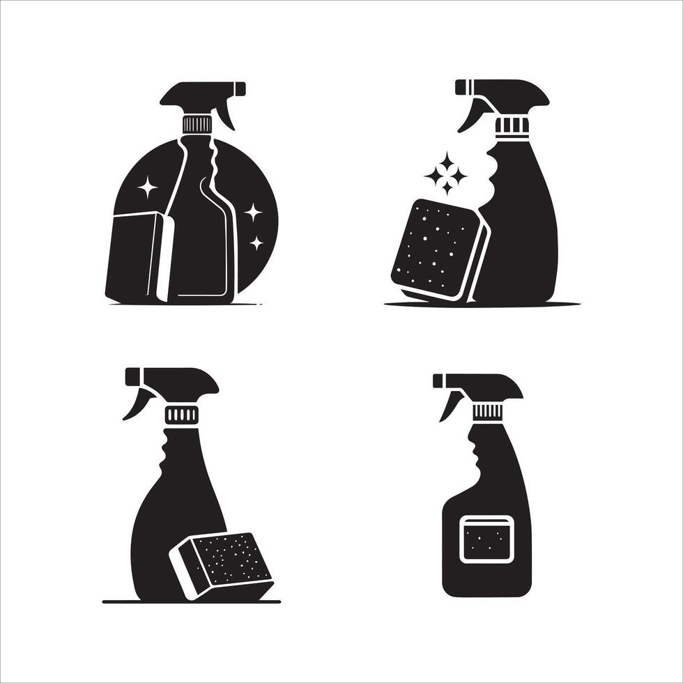 High Quality Spray Bottles and Sponges Silhouettes vector