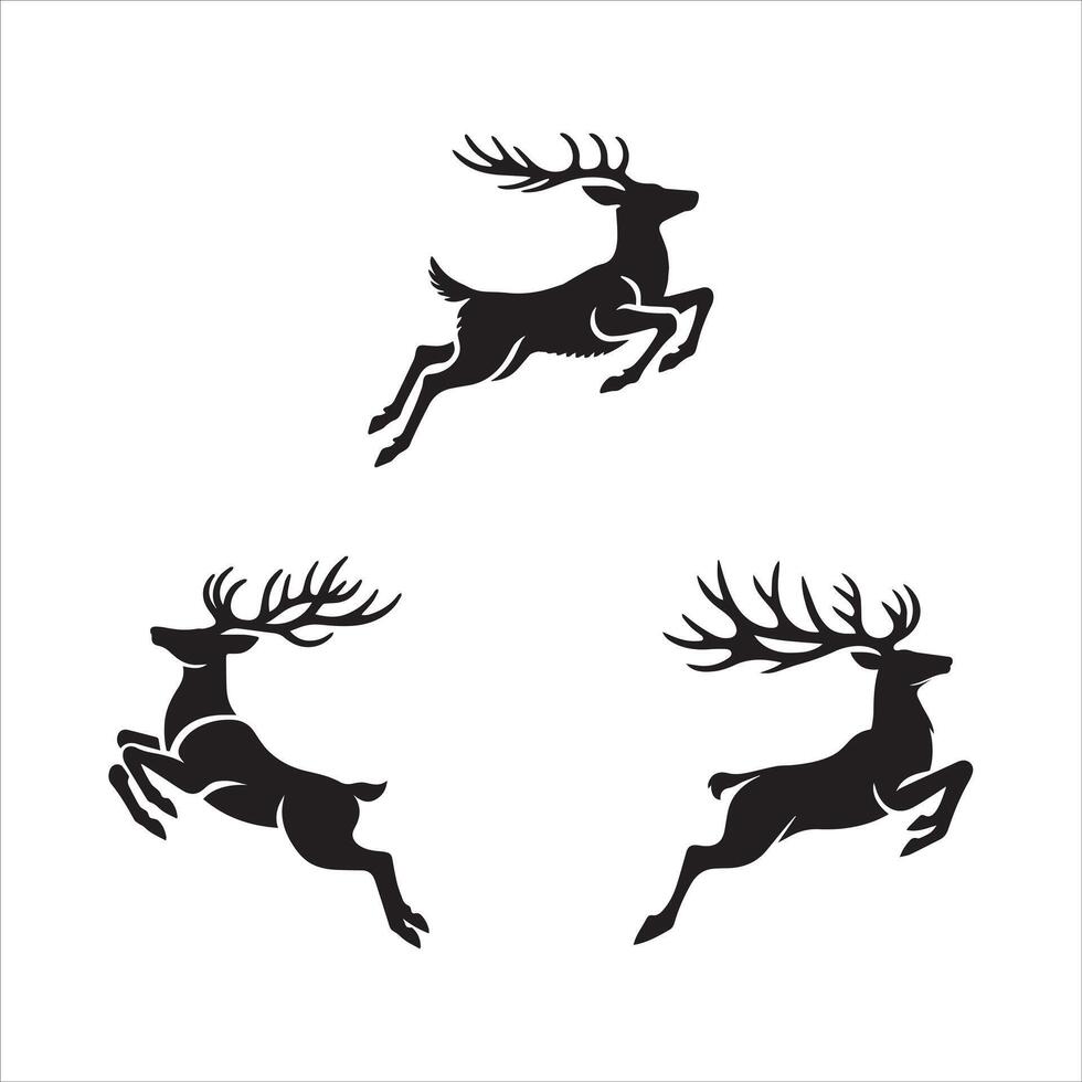 Deer in Various Poses Silhouettes Simple Clean Black Design vector