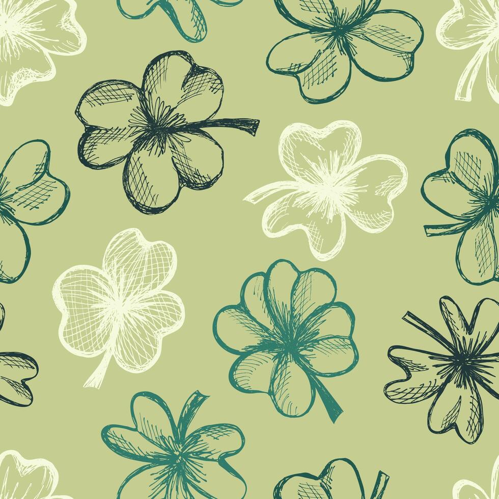 Seamless Pattern of Clover Leaves. Hand drawn botanical design vector