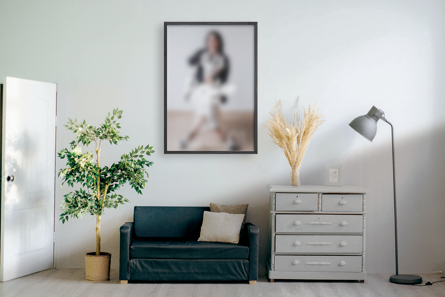 Poster Frame in a Realistic Room - Mockup Scene Template psd