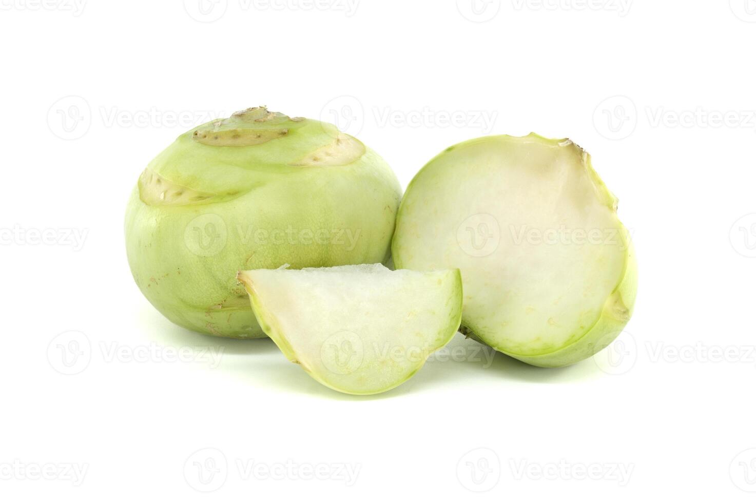 Fresh Kohlrabi Whole and Sliced on White Background photo