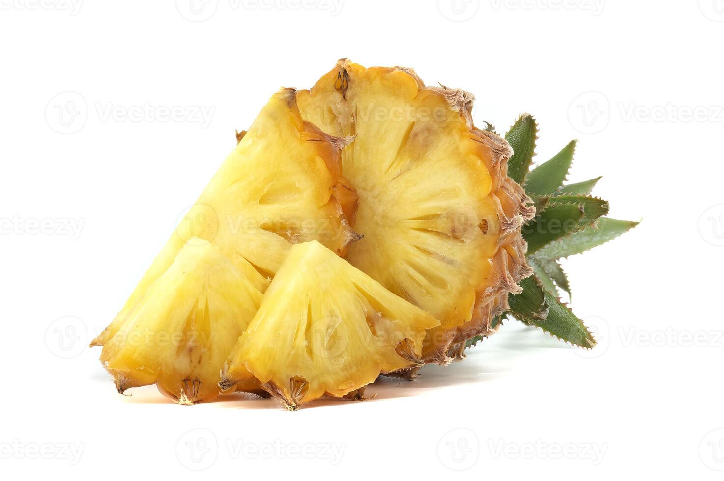 Close-Up of Fresh Pineapple Slices Isolated on White Background photo