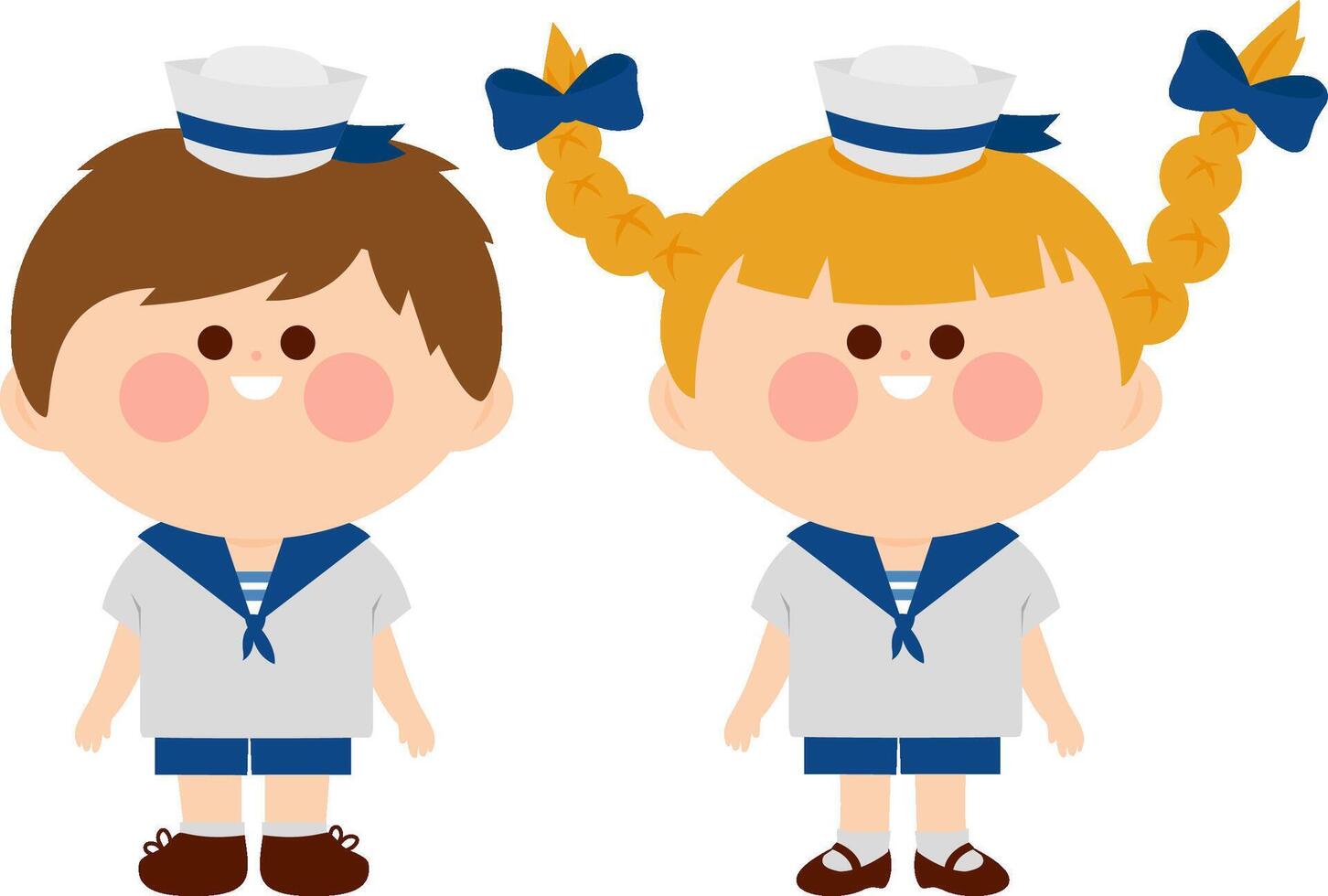 Sailor children, a girl and a boy in cute nautical sailor outfits. Happy sailor children captains in nautical sailor outfits. vector