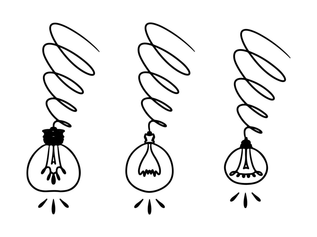 Doodle bulb light. Hand drawn lamp set. idea art. Electric light bulb illustration vector
