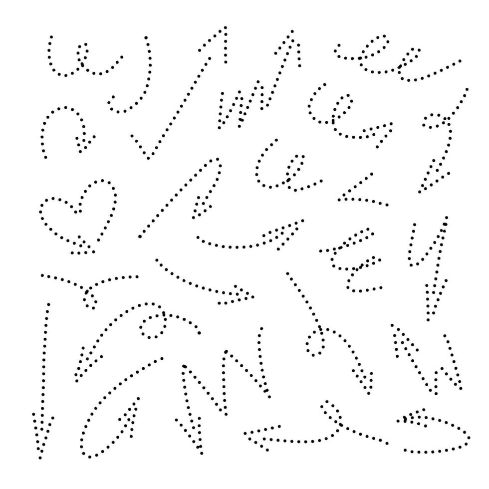 Dot lines, doodle dash pointers. Hand drawn curve abstract lines. Dot circle elements, arrows, curve elements. icons vector