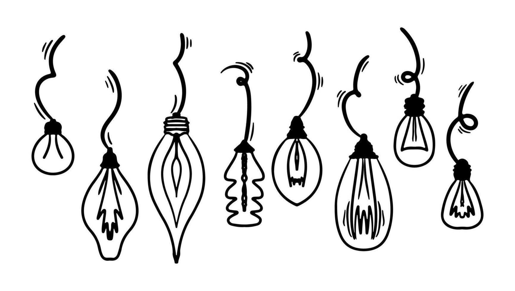 Doodle electric light bulb or lamp bulb. Hand draw idea symbol collection. Hand drawn lamp set. idea art. illustration. vector