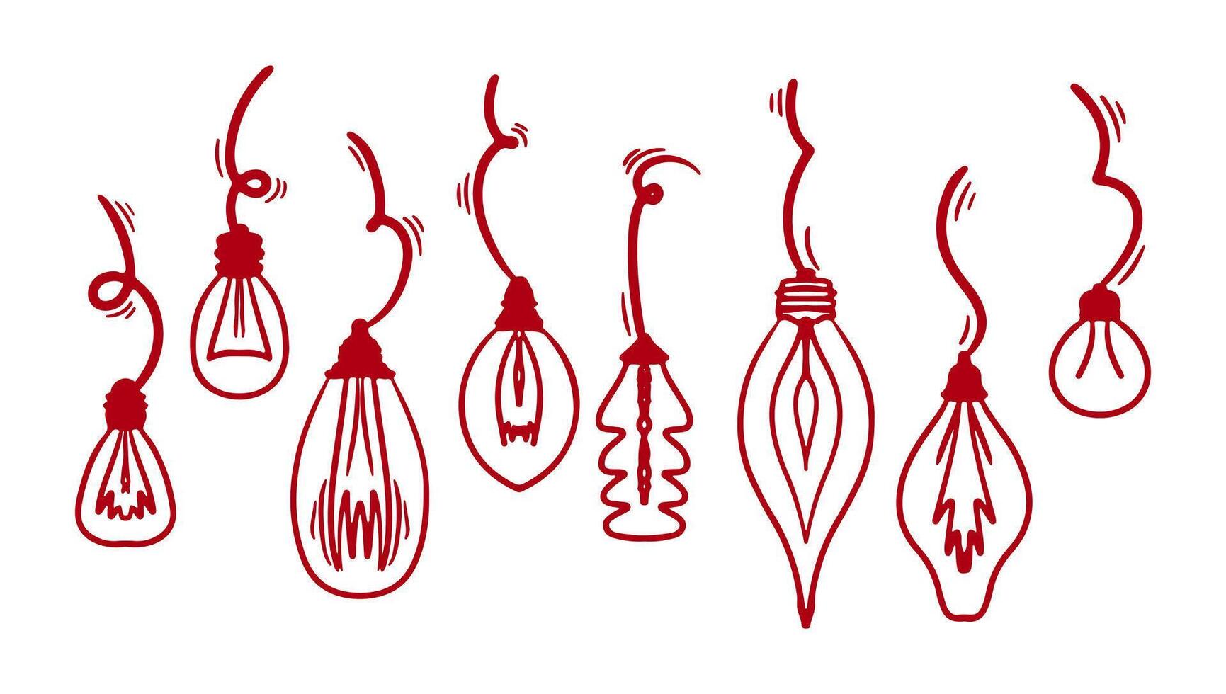 Doodle electric light bulb or lamp bulb. Hand draw idea symbol collection. Hand drawn red lamp set. idea art. illustration. vector