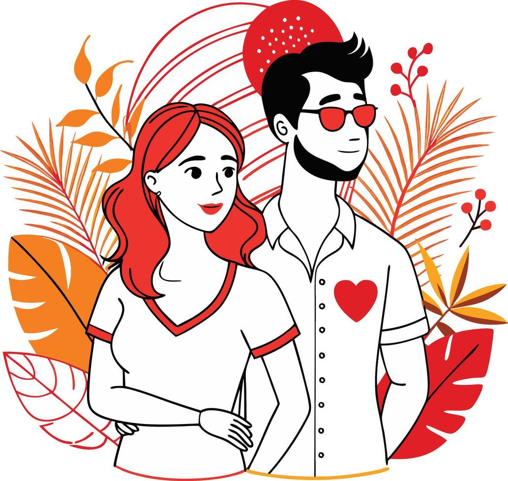 Tropical couple love in valentine day vector