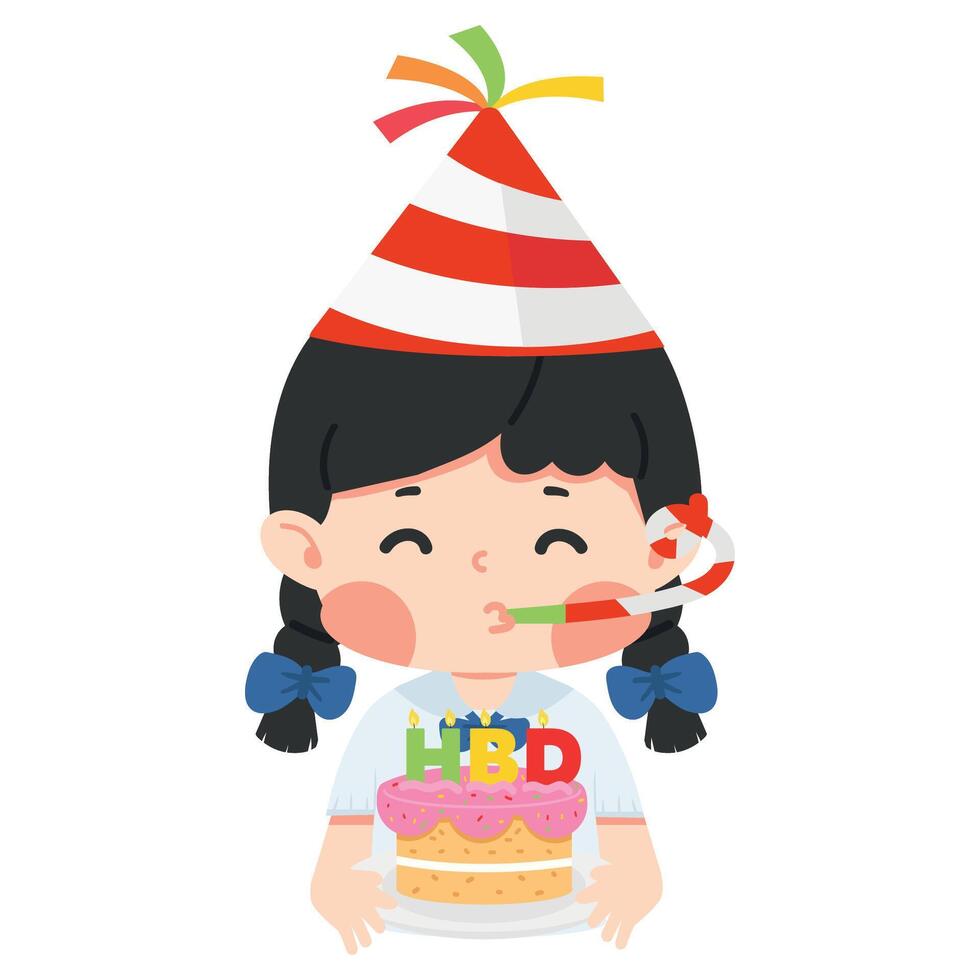 girl student holding birthday cake vector