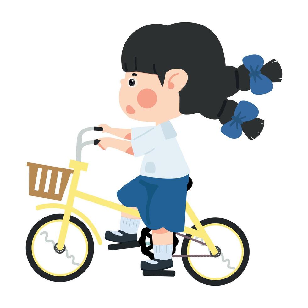 Kid girl student riding bicycle vector