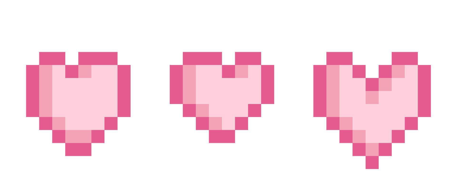 Pixel art hearts clipart collection. Perfect for sticker, label, card. Valentines day illustration. vector