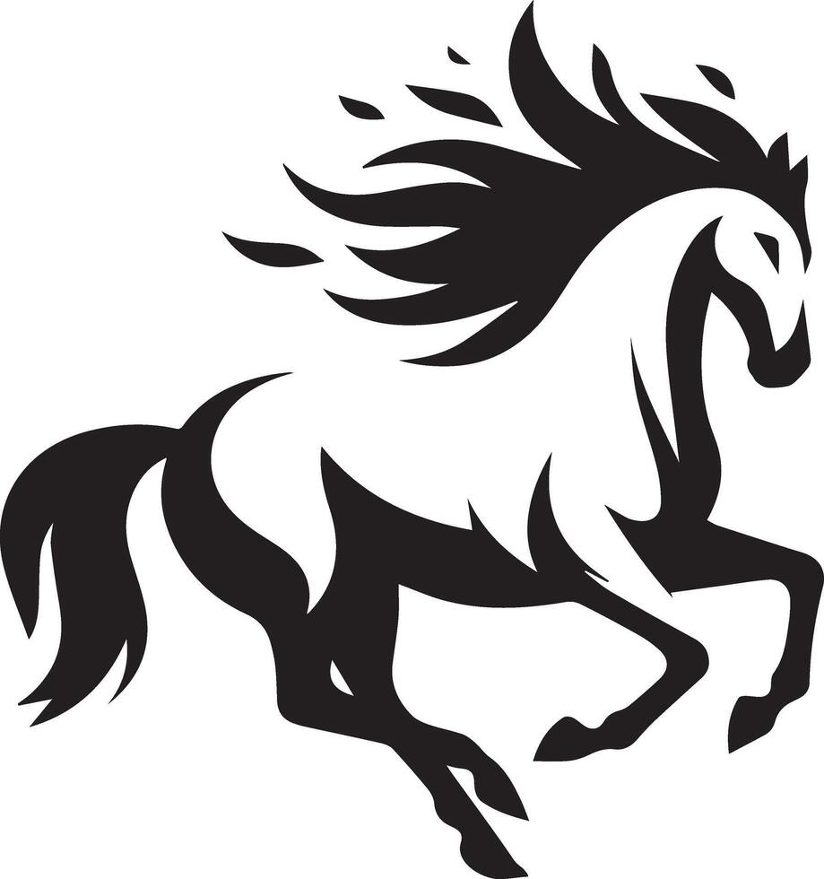 a black and white horse running with wind in its mane vector