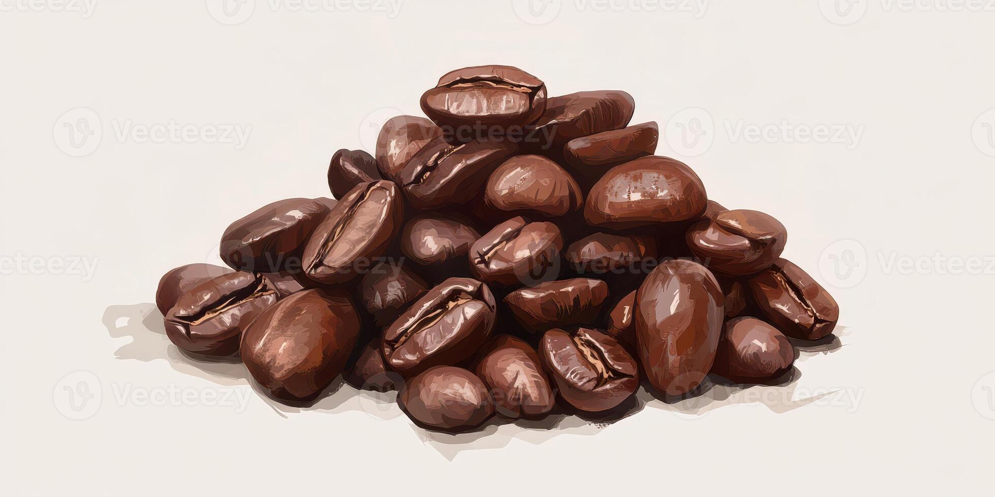 Coffee beans piled high on a neutral background showcasing rich textures and shapes perfect for coffee lovers and brewing enthusiasts photo