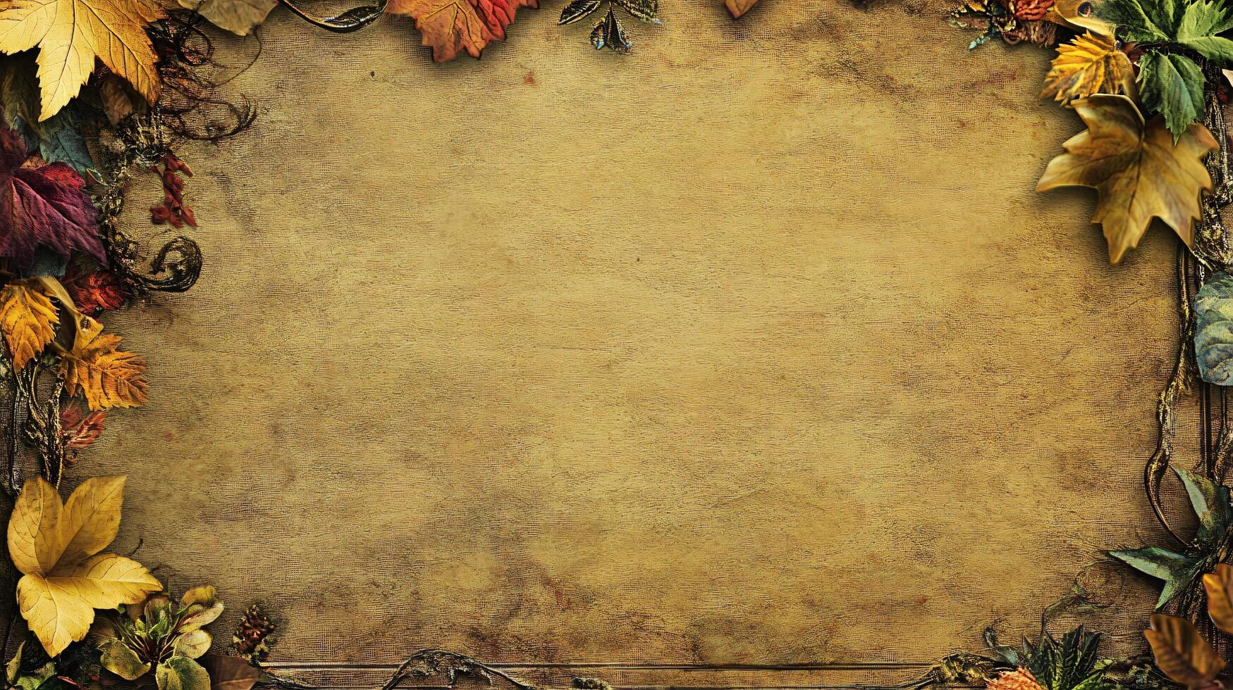 Vintage Frame with Autumn Leaves on Textured Background photo