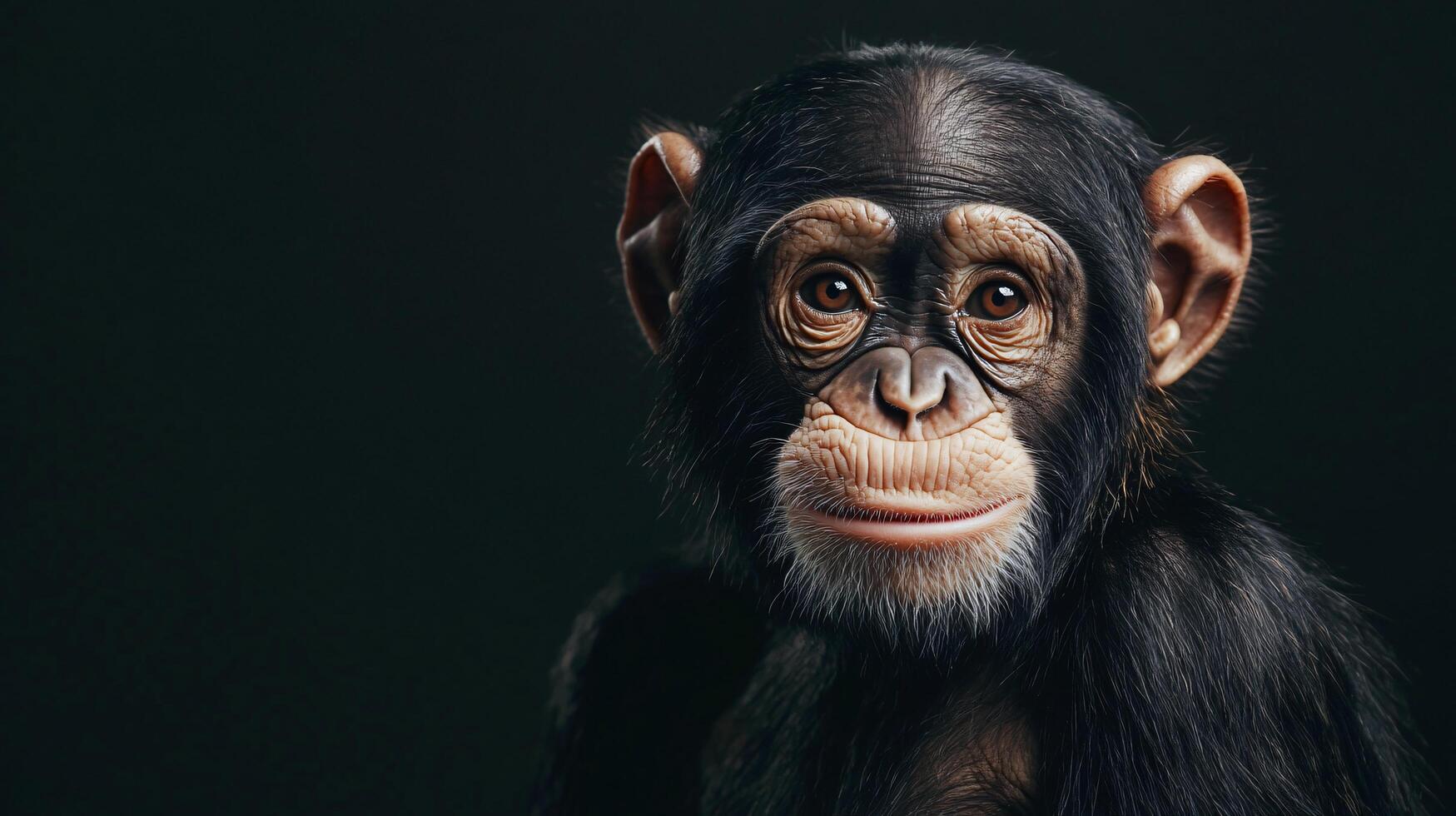 Adorable chimp with large ears and mischievous grin. photo