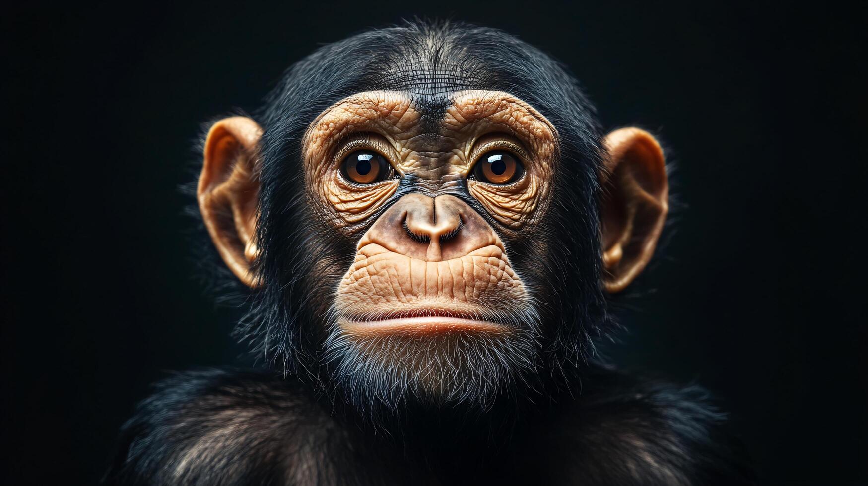 Expressive chimpanzee portrait with deep gaze photo