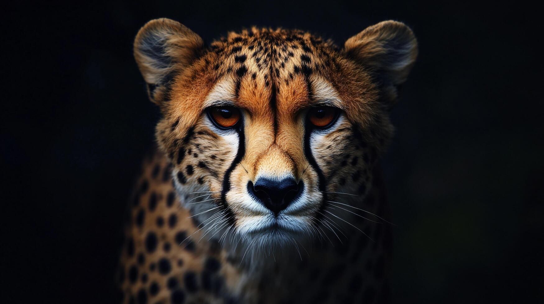 Majestic cheetah stares intently, with vibrant backdrop. photo