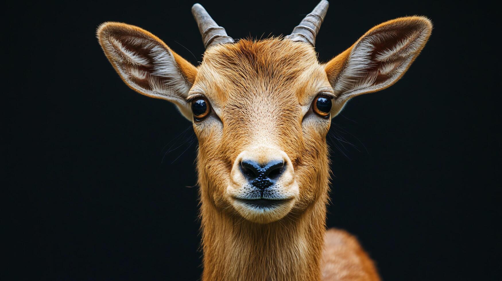 Portrait of a goat with small twisted horns, calm gaze photo