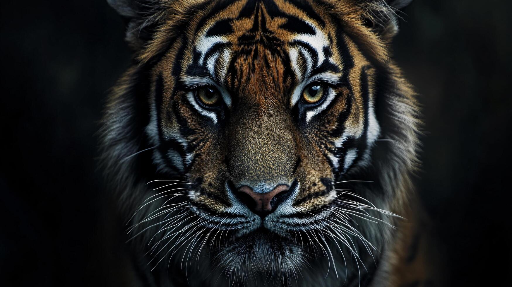Regal tiger in the darkness with piercing yellow eyes photo