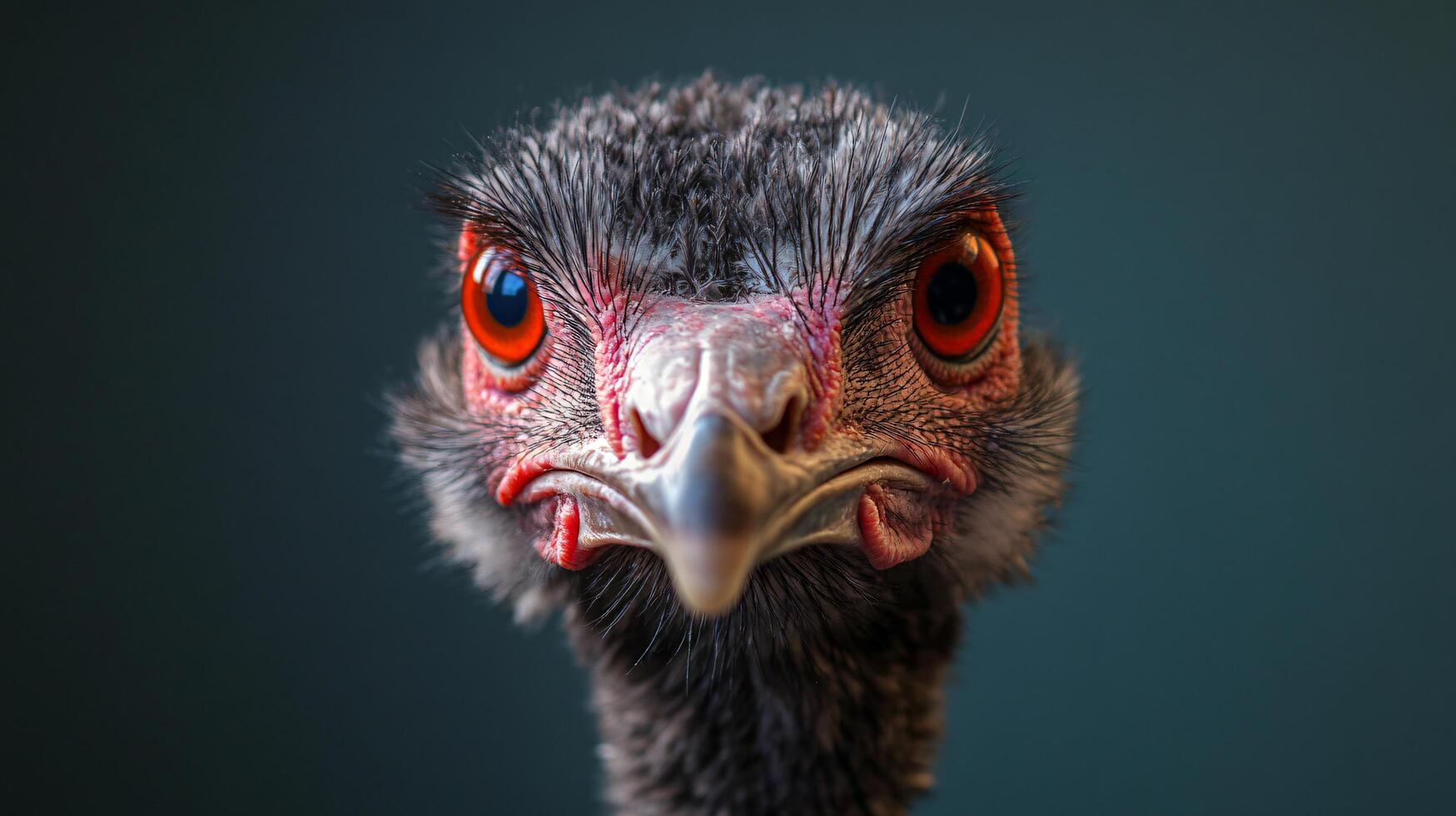 Ostrich with curious expression and striking red eyes photo
