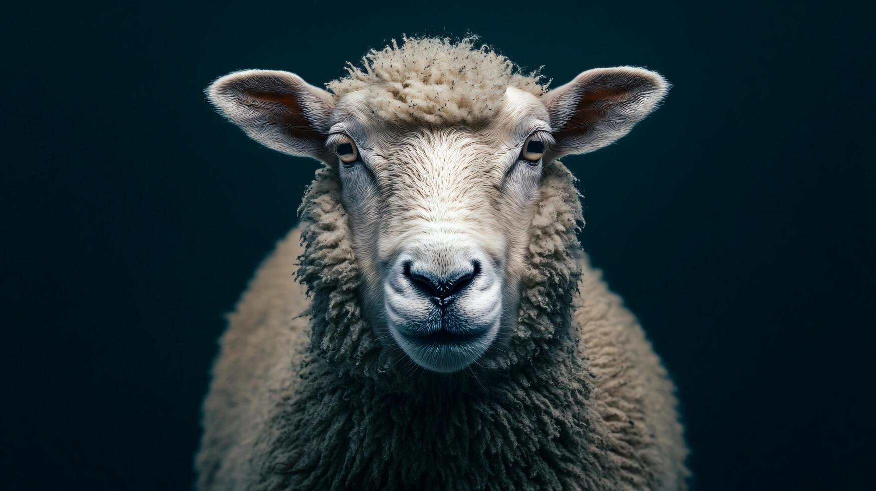 Portrait of a sheep with a deep blue background photo